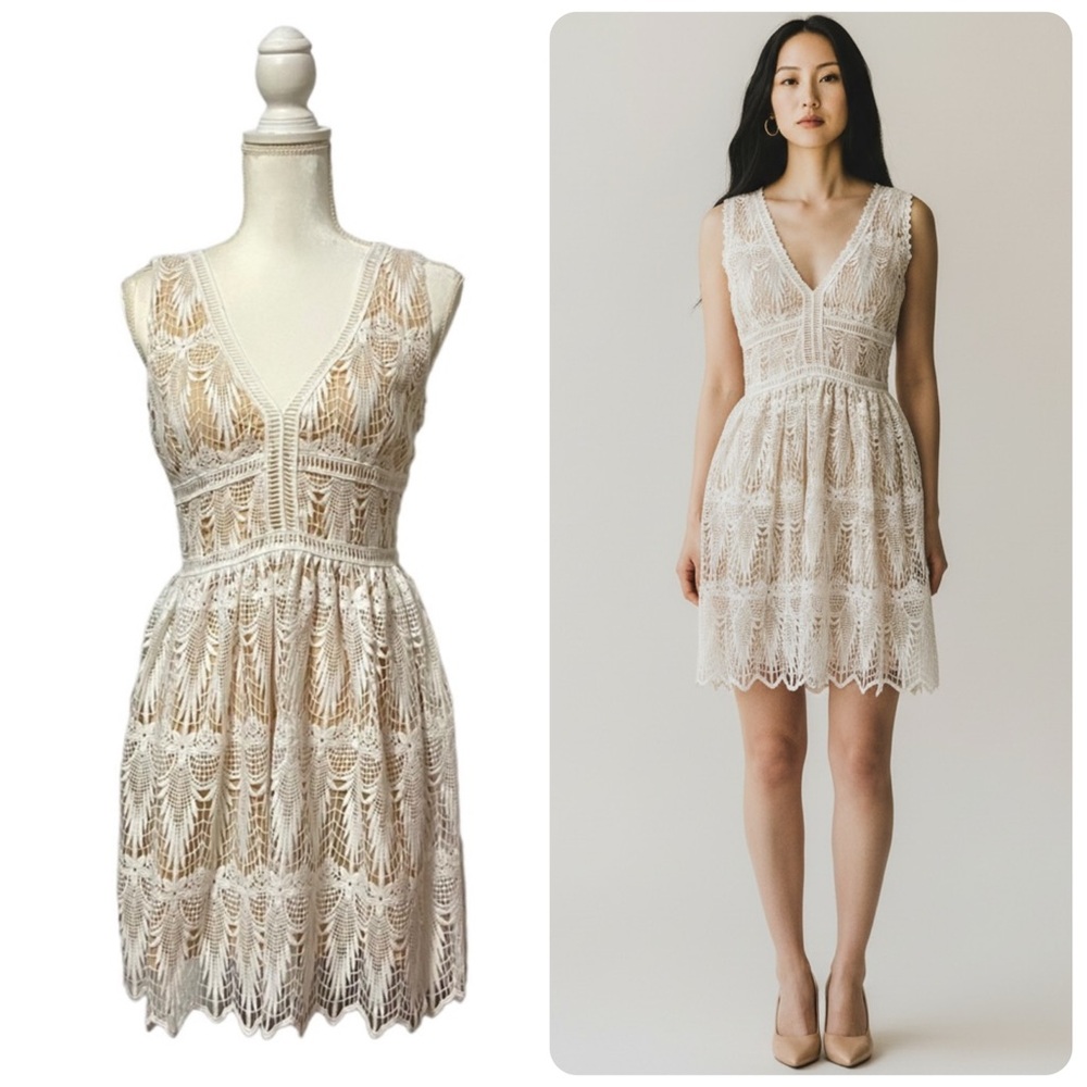 Lucca Couture Lace Crochet Womens Small Bohemian Dress Cream